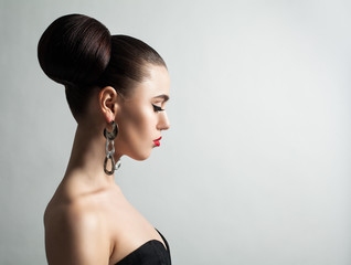 Young Woman with Wedding Hairstyle, Profile Portrait
