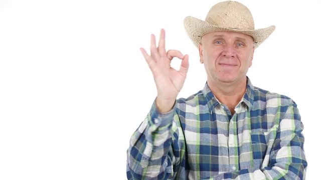 Pleased Farmer Approve and Agree Making Confiding Ok Sign with a Hand Gestures