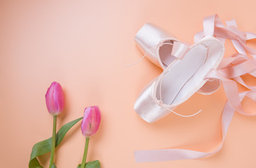 Obraz na płótnie Canvas New ballet slippers - shoes with tulips