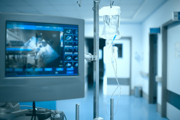 Fototapeta na wymiar Life support equipment in the hospital hallway, medical concept of emergecy aid