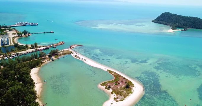 Aerial view from the drone on the island Ko Tae Nai,around Thong Sala pier on Phangan island,the most important tourist destination