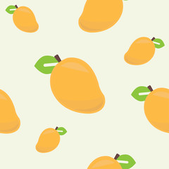 Seamless pattern with ripe mango and leaf on green background