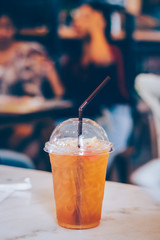 Iced lemon tea  in the cafe.