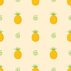 Seamless cute pattern with pineapple on yellow background, sweet color