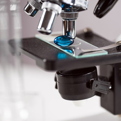 Laboratory Microscope. Scientific and healthcare research background.. drug tests tubes