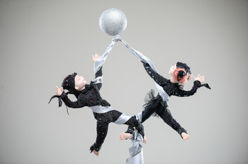 Porcelain clay pair acrobats costume dance doll