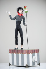 Wooden smiling mime man brunette makeup French toy