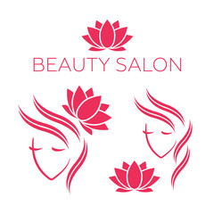 Fototapeta na wymiar Beautiful woman face logo template for hair salon. Logo hair template