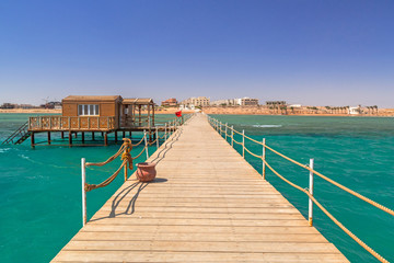 Naklejka premium Pier on the beach of Red Sea in Hurghada, Egypt