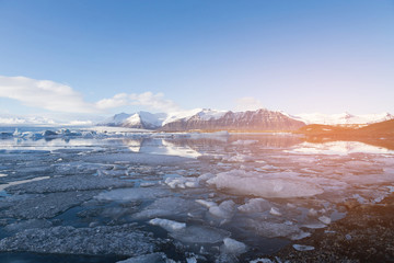 Ice lake in Jokulsarlon glacial Iceland winter season natural landscape background