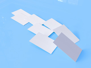 business card mock-up, 3d rendering, blue background