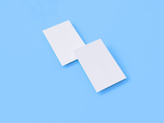 business card mock-up, 3d rendering, blue background