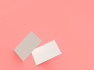business card mock-up, 3d rendering, pink background