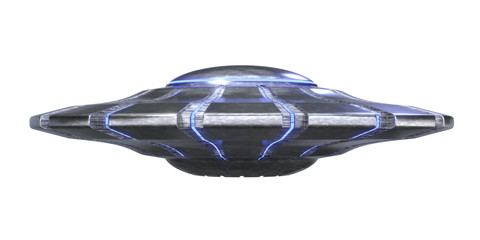 UFO, alien spaceship with extraterrestrial visitors, flying saucer (3d space rendering isolated on white background) © dottedyeti