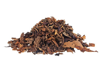 Heap of dry tobacco on a white background