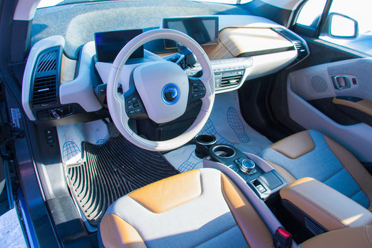 Interior Of A Modern Electric Car. The Car Of The Future