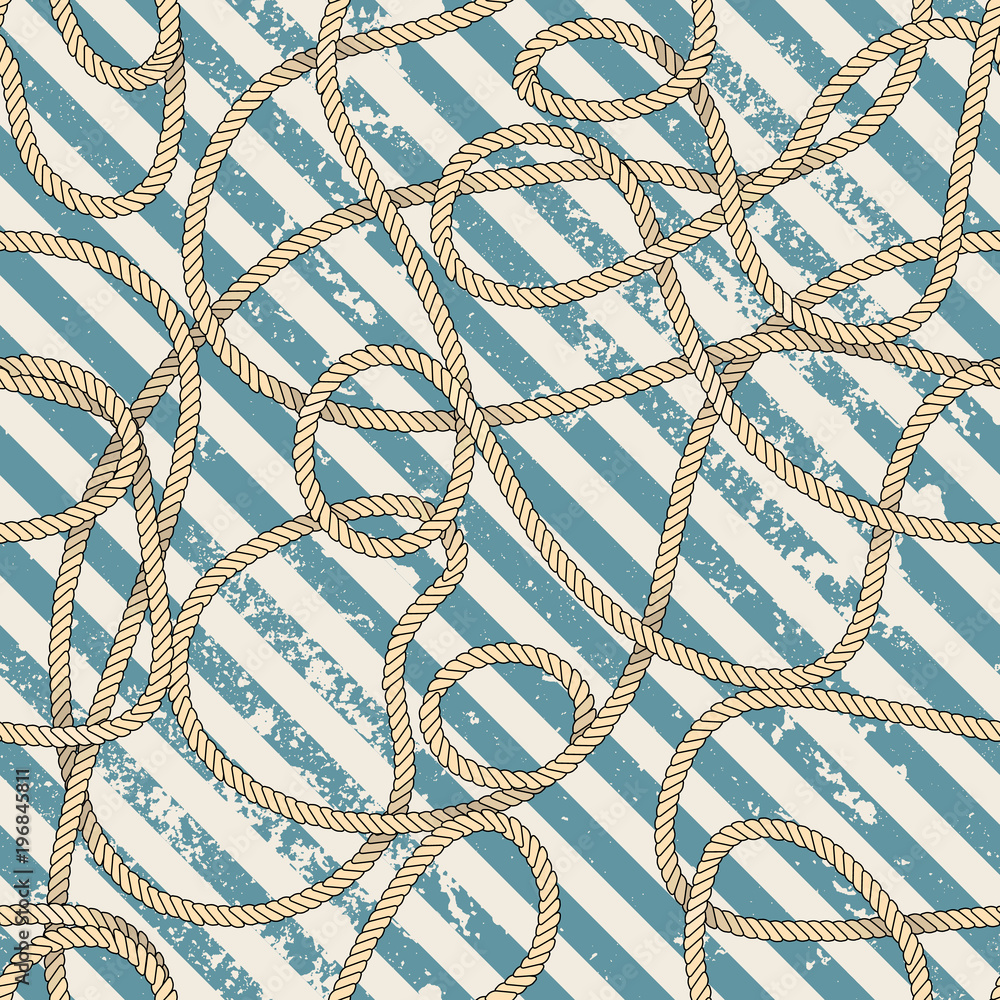 Poster seamless background pattern. sea rope on grunge strikes background. vector image.
