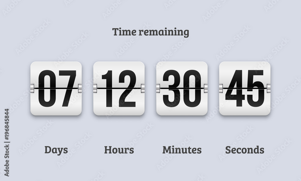 Poster flip countdown clock counter timer. vector time remaining count down flip board with scoreboard of d