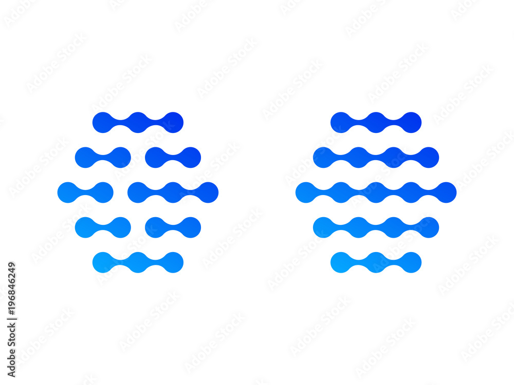 Poster blockchain technology logo design with hexagonal structure. blue geometric icon with dot and lines