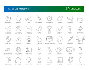 Line icons set. Active Life and Sport pack. Vector Illustration
