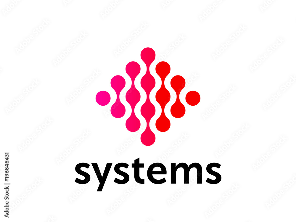 Poster corporate red logo with abstract circle pattern structure. technology connection system design