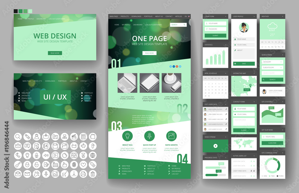 Wall mural website design template and interface elements