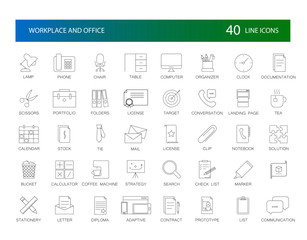 Fototapeta na wymiar Line icons set. Workplace nad Office pack. Vector Illustration