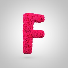 Pink sponge letter F uppercase isolated on white background.