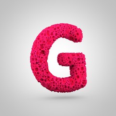 Pink sponge letter G uppercase isolated on white background.