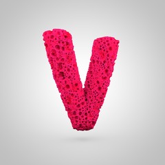 Pink sponge letter V uppercase isolated on white background.