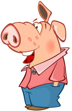 Illustration of a Cute Pig. Cartoon Character