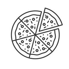 Pizza with one slice separated linear icon