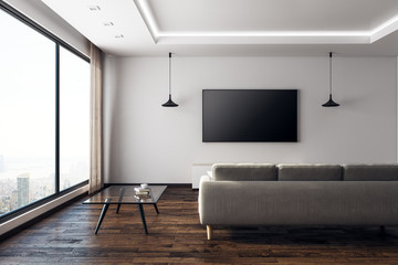Contemporary living room with empty TV front