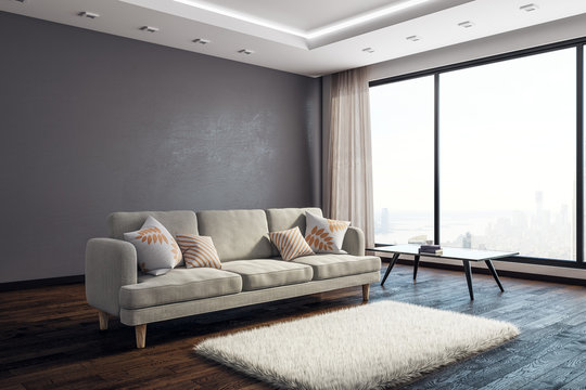 Modern living room interior with copyspace