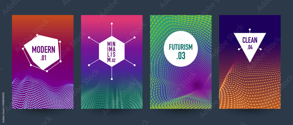 Poster minimalistic sci-fi 3d cover templates, curved lines and dots on a gradient background, eps10 vector