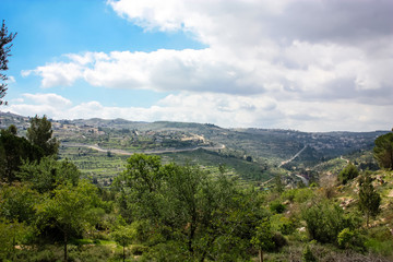 Fototapeta na wymiar Landscape and nature at the White Valley near Jerusalem, part of the Israeli National Trek