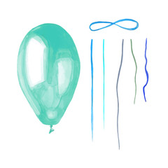 Watercolor illustration of an oval balloon with a string.