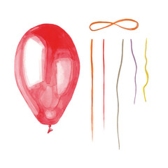 Watercolor illustration of an oval balloon with a string.