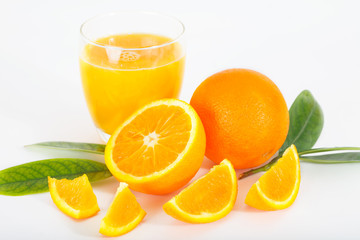 Fresh orange juice with fruits, isolated on white