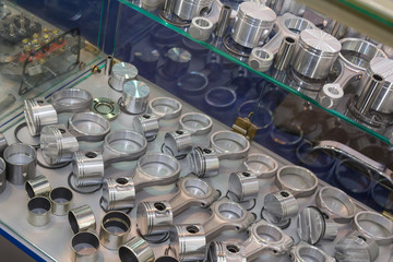 Spare parts for the engine close-up. Workshop