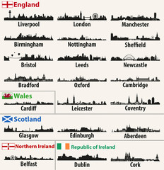Obraz premium vector city skylines of British Isles countries (England, Scotland, Wales, Northern Ireland and Republic of Ireland)