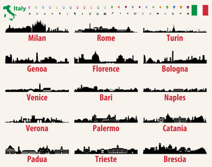 Italy vector cities skylines silhouettes