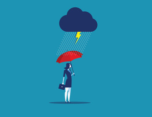 Protection. Businessman with umbrella in storm. Concept business vector illustration.