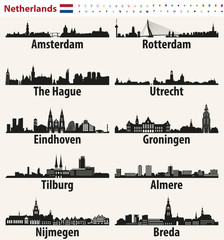 Netherlands largest cities skylines silhouettes