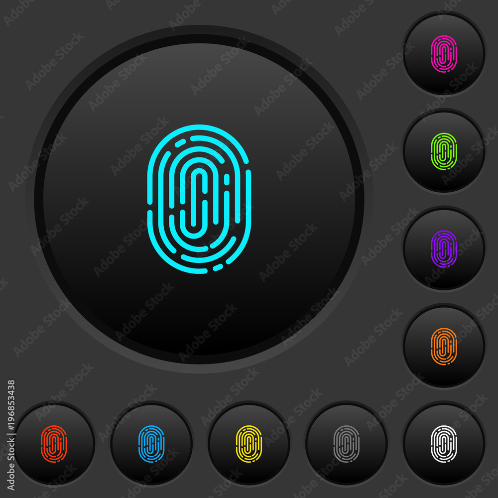 Poster fingerprint dark push buttons with color icons