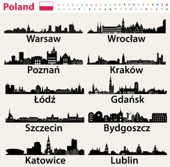 Poland largest city skylines silhouettes