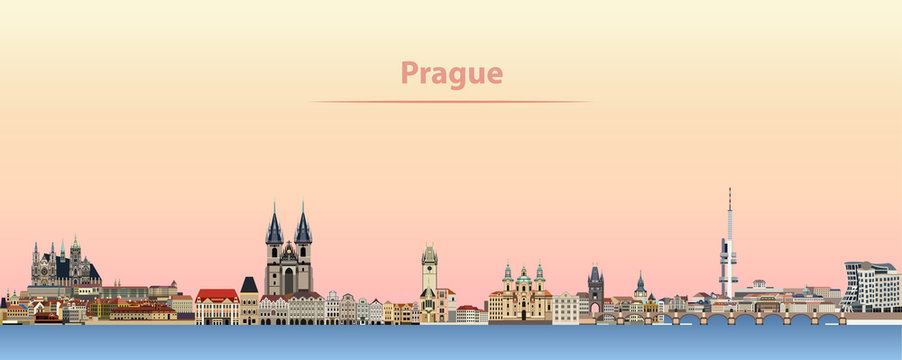 Prague vector city skyline at sunrise