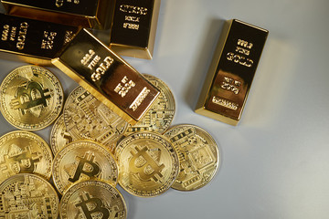 Bitcoin  and gold background