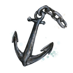 Anchor. Watercolor Illustration.