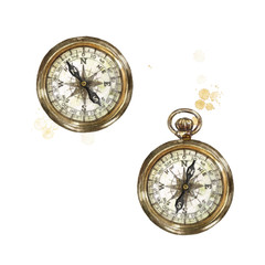 Pocket Compass. Watercolor Illustration. © nataliahubbert